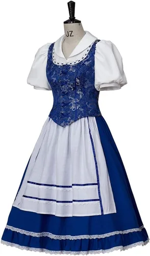 Vista 2 de VEECOOCOS Disfraz de princesa Belle para cosplay, vestido de aldea de Belle, vestido de sirvienta azul para mujer