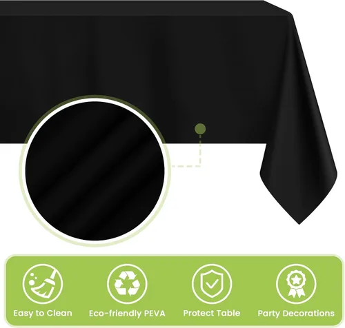 Vista 4 de Mulbozy Mantel de plástico negro desechable 4 unidades, 54 × 108 pulgadas