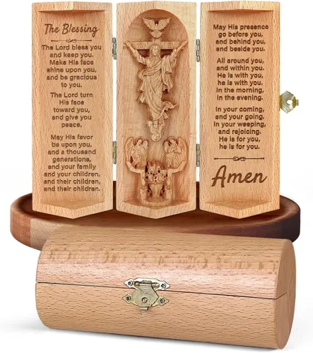 Vista 10 de Jesuspirit - Decoración cristiana, estatua de madera católica, decoración del hogar - Escultura cilíndrica de madera que se puede abrir de Jesús