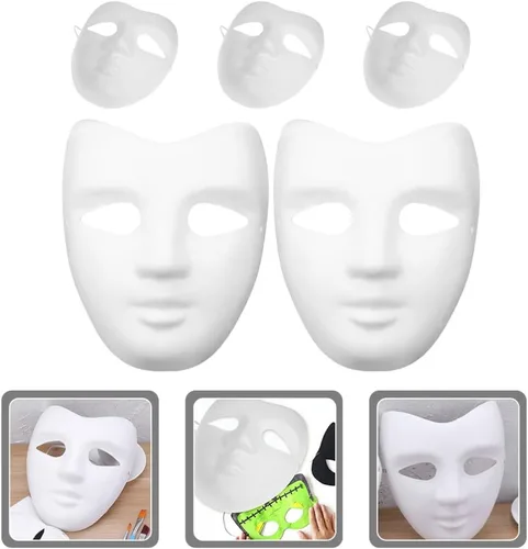 Vista 6 de NUOBESTY 5 máscaras faciales completas de papel en blanco pintables para Mardi Gras, mascarada, cosplay, 5