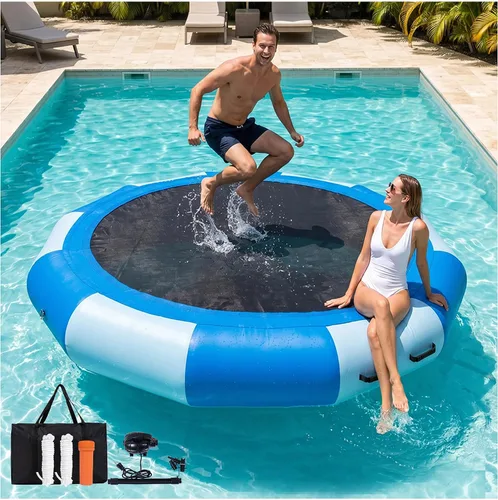 Vista 8 de Inflatable Water Trampoline for Lake, 8/12FT Heavy Duty Floating Lake Trampoline for Water with Pump & Ladder, Ocean Pool Jumping Platform for