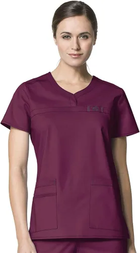 Vista 2 de WonderWink WonderFLEX - Camiseta curvada con cuello muesca para mujer 6208 y pantalón deportivo con cremallera tipo cargo 5908 (XS - 3XL)