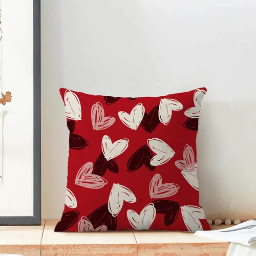 Vista 3 de Fundas de almohada de San Valentín 18x18, almohadas decorativas de exterior con corazones de amor rojo rosa para sofá, decoración de aniversario