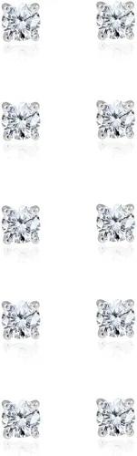 Vista 2 de 5-Pair Set Sterling Silver Cubic Zirconia 3mm Round Small CZ Stud Earrings Set for Women Girls Men
