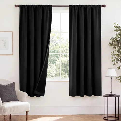 Vista 96 de NICETOWN Biscotti Beige 100% Cortinas opacas de 45" de largo para cocina, bolsillo con varilla para sótano completamente opaco, cortinas térmicas