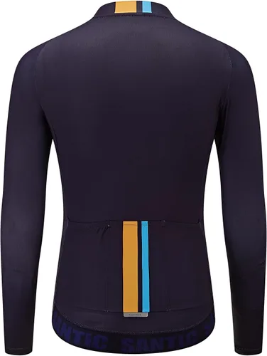 Vista 15 de Santic - Camiseta de ciclismo para hombre, manga larga, reflejante, cremallera completa, con bolsillos