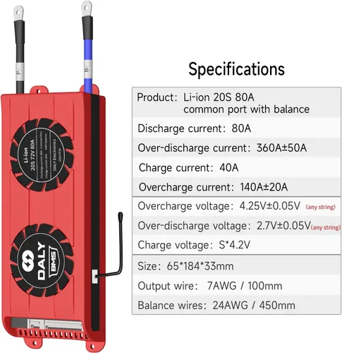 Vista 54 de DALY BMS 72V Li-ion 20S 30A Tablero de protección con cable de equilibrio de puerto común para panel solar autoconstruido, sistema de suministro