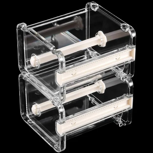 Vista 6 de Paquete de 8 cortadores dispensadores de cinta Washi, organizador de cinta adhesiva transparente visible para manualidades, manualidades, beige