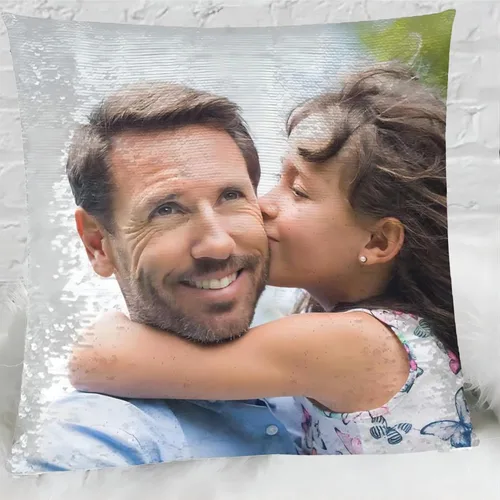 Vista 5 de Funda de almohada mágica reversible personalizada, diseño de fotos de lentejuelas, impresión de un solo lado, funda de almohada para fotos