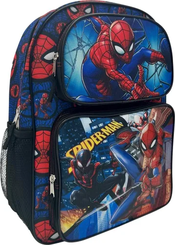 Vista 2 de Marvel Superheroes - Mochila escolar con licencia de 16 pulgadas para niños, Spiderman Negro, Mochilas de carga
