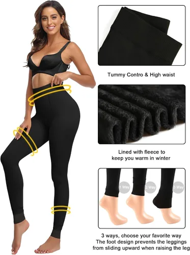 Vista 4 de CHRLEISURE Leggings térmicos de invierno con forro polar para mujer, mallas gruesas de terciopelo