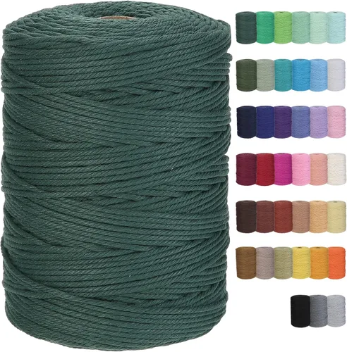 Vista 35 de Cuerda de macramé de algodón de 2 mm, 220 yardas, suministros naturales de macramé de color, cuerda de algodón suave para artesanía, para colgar