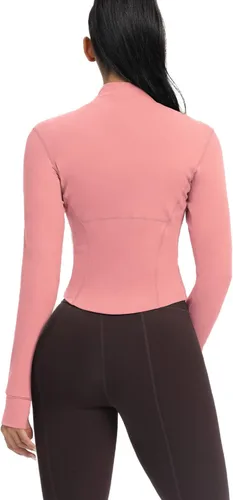 Vista 54 de AVGO Chaquetas de entrenamiento recortadas para mujer, con cremallera, ajustadas, atléticas, con agujeros para el pulgar