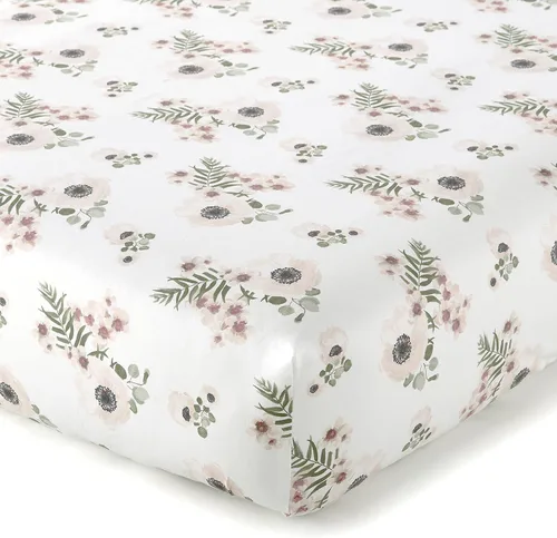 Vista 4 de Levtex Baby - Juego de cama para cuna Fiori - Juego de guardería - Floral - Carbón, coral, rosa, verde, crema - Floral llamativo - Juego de 4 piezas