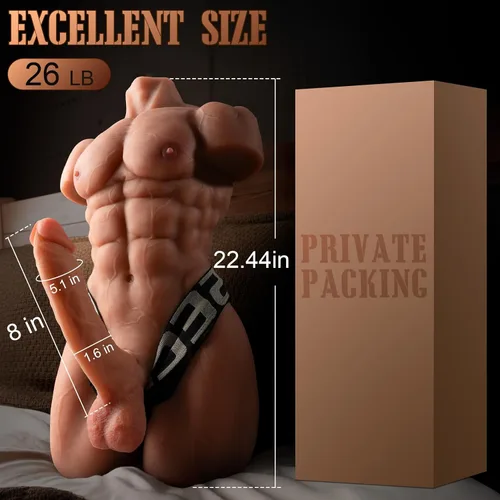 Vista 6 de AUSLOVE - Muñeca sexual masculina de 26 libras para mujeres con consolador enorme flexible de 8 pulgadas, muñecas sexuales musculosas realistas 3D