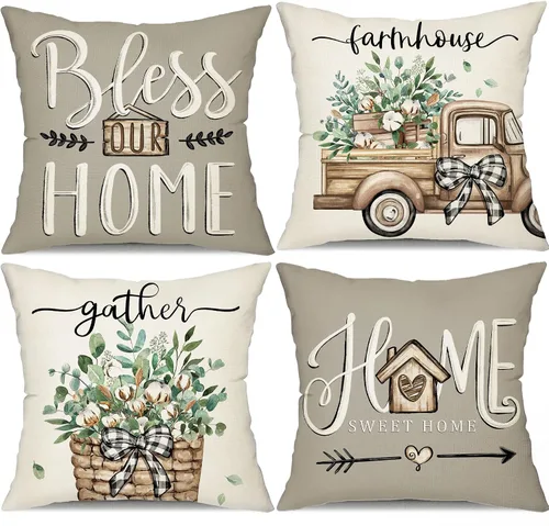 Vista 9 de DFXSZ Fundas de almohada de Pascua de 16 x 16 pulgadas, juego de 4 fundas de almohada de poliéster con diseño de hojas de eucalipto de conejo D-1