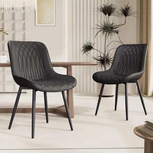 Vista 11 de Juego de 2 sillas de comedor YOUNIKE con respaldo alto, sillas de cocina y comedor estilo de mediados de siglo, tapizadas en cuero sintético, silla