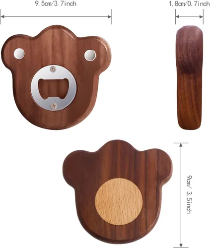 Vista 2 de Abrebotellas de madera para cerveza, abridor magnético de botellas de madera para chupar en el refrigerador, diseño de pata de gato, lindo