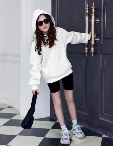 Vista 4 de Arshiner Sudaderas con Capucha de Gran Tamaño para Niñas Sudaderas Pullover de Forro Polar Conjuntos Casuales de Moda para Niños Ropa de Otoño Blanco