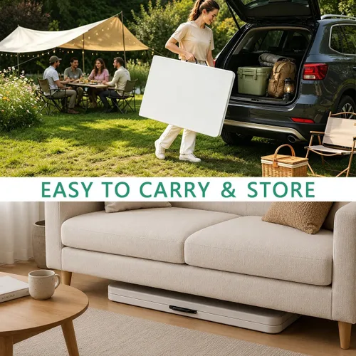 Vista 5 de Mesa plegable de 6 pies x 30 pulgadas, mesas de plástico para uso en interiores y exteriores, para picnic, fiesta, comedor, mesa de uso pesado
