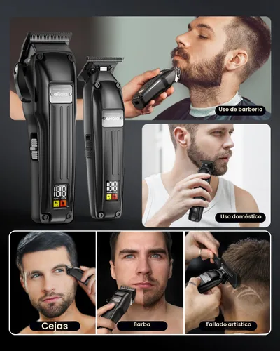 Vista 7 de Afloia - Juego de cortapelos profesional para hombres, kit de cortadora y recortadora de pelo de alta calidad con motor sin escobillas de alto par