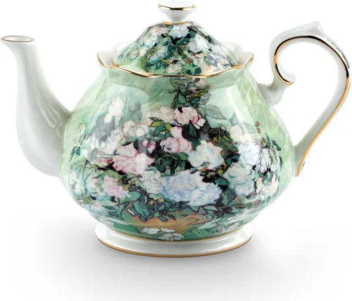 Vista 9 de Tetera de 30 oz de Van Gogh Pinturas de porcelana china hueso Tetera de té suelto Diseño floral Vintage Tetera de cerámica estilo europeo para café