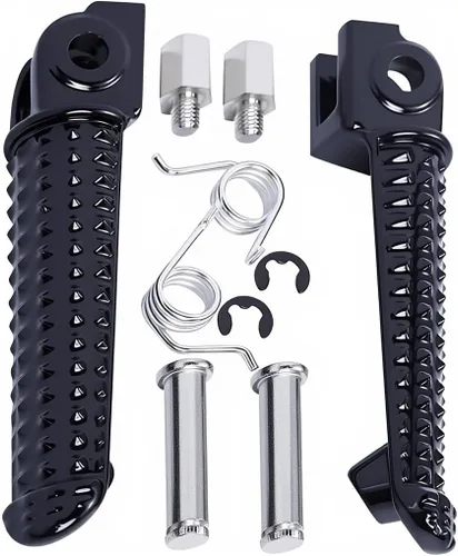 Vista 4 de Estriberas delanteras compatibles con Yamaha YZF R1 R6 R6S, reposapiés de motocicleta de aluminio negro con textura de alto agarre, pedales
