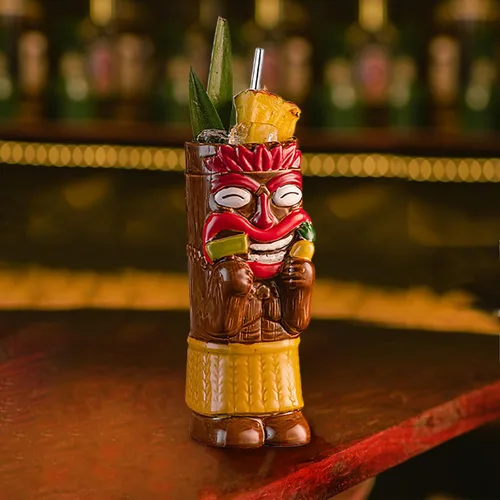 Vista 3 de Juego de tazas Tiki para cóctel, set de 2 - Tazas Tiki de cerámica, lindas tazas exóticas para cóctel, para fiesta hawaiana y bar Tiki