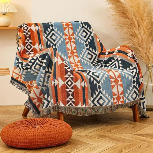 Vista 10 de Luxlovery Manta Aztec Boho Sherpa estilo navajo del suroeste, ligera y cálida, 35 x 59 pulgadas, color óxido de calabaza Aima