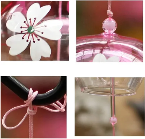 Vista 7 de Campanas de viento japonesas románticas con flores pequeñas Campanas de viento hechas a mano de vidrio estilo japonés colgante para regalo
