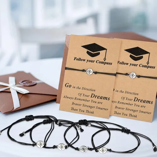 Vista 3 de 10 piezas de regalos de graduación 2023 brújula chapada en regalos clase de 2023 para pulseras de amistad, regalos de graduación de la universidad