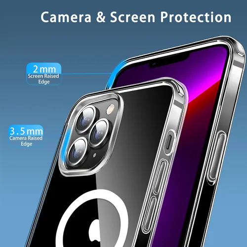 Vista 8 de Funda magnética compatible con iPhone 13 Pro Max, compatible con carga inalámbrica MagSafe, parte trasera transparente antiarañazos, a prueba