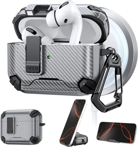Vista 11 de Maxjoy Funda protectora para AirPods 4 2024, funda protectora para AirPods de 4ª generación con bloqueo automático, compatible con MagSafe, Verde