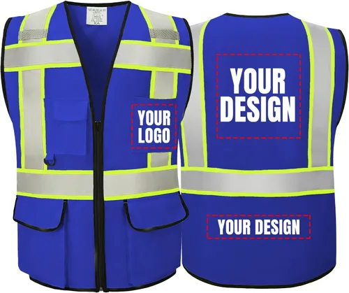 Vista 42 de Chaleco Reflectante Clase 2 de Seguridad ANSI con Bolsillos y Cremallera de Alta Visibilidad Uniforme de Construcción K-verde-1pack-custom