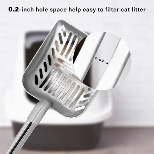 Vista 9 de Cuchara de arena para gatos, pala de metal de mango largo para gatitos, resistente para caja de arena, pala para excrementos de mascotas, pala