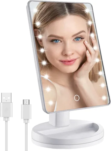 Vista 9 de Espejo de maquillaje iluminado con luces, espejo de tocador con luces, 16 luces LED, espejo de escritorio regulable con luz, fuente de alimentación