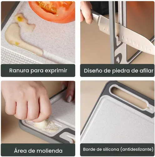 Vista 3 de Tabla de cortar de acero inoxidable, tablas de cortar de 14 x 10 pulgadas para cocina, apta para lavavajillas, resistente a los arañazos con ranura