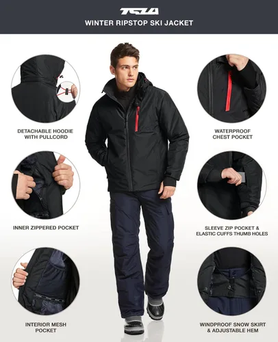 Vista 3 de TSLA Men's Winter Ski Jacket, Waterproof Warm Insulated Snow Coats, Cold Weather Windproof Snowboard Jacket with Hood