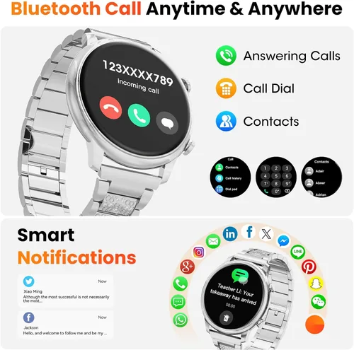 Vista 2 de Hwagol Relojes inteligentes para mujer, teléfonos Android compatibles con iPhone (llamada Bluetooth), monitor de ritmo cardíaco y sueño, 100 modos