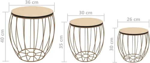 Vista 9 de Juego de 3 mesas redondas de café, mesa extraíble y base de metal con cesta de almacenamiento, mesa apilable para sofá, mesa de cóctel, mesa