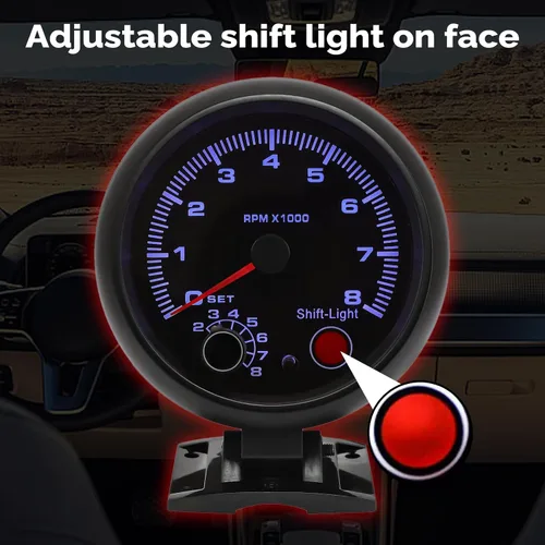 Vista 3 de Geevorks, tacómetros de reemplazo automotriz de 3.75'' 12V, 0-8000RPM luz azul, tacómetro de RPM para vehículos de gasolina de 1-8 cilindros, 1-2