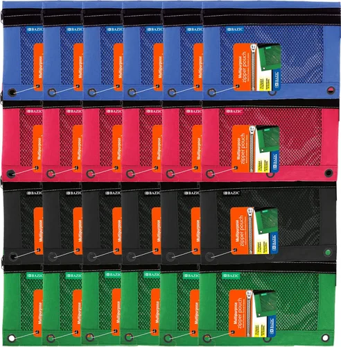 Vista 9 de Bolsa de lápiz de 3 anillos Bazic con ventana de malla., Rojo/Azul/Negro 1 Unidad