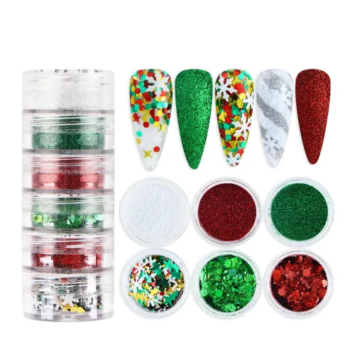 Vista 13 de 12 rejillas para arte de uñas de Navidad, lentejuelas holográficas 3D, copos de nieve láser, estrella, mariposa, invierno, vacaciones, purpurina