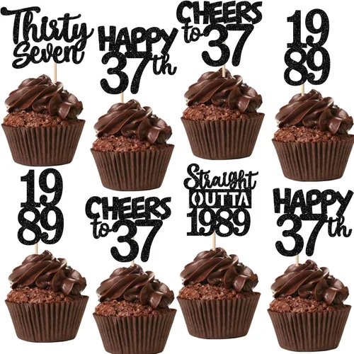 Vista 74 de 30 piezas negras para cupcakes de 10.º cumpleaños con purpurina Ten Happy 10 Straight Outta 2016 para saludos a 10 años 10 cumpleaños, boda Negro