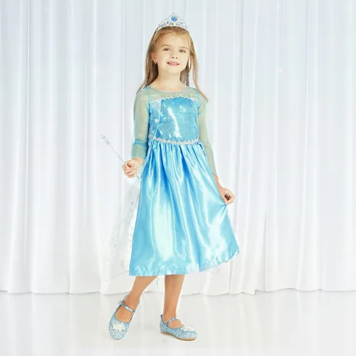 Vista 5 de Foierp Vestido de princesa para niñas, disfraz de princesa de nieve para niños, cosplay, concurso de cumpleaños, ropa de vestir elegante para niñas