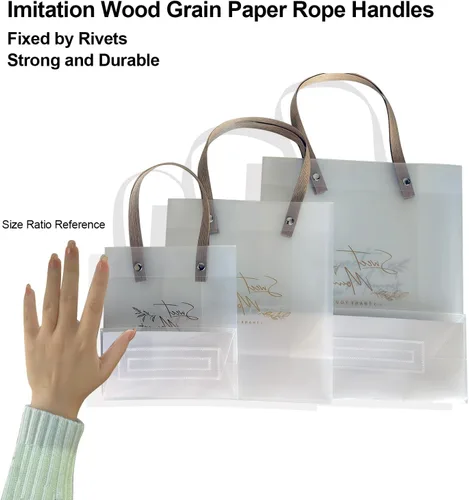 Vista 4 de ZSMSTW 5 bolsas de regalo de PVC transparente con asas, bolsas de plástico reutilizables para regalos de boda, fiesta de cumpleaños, bolsas de Matcha
