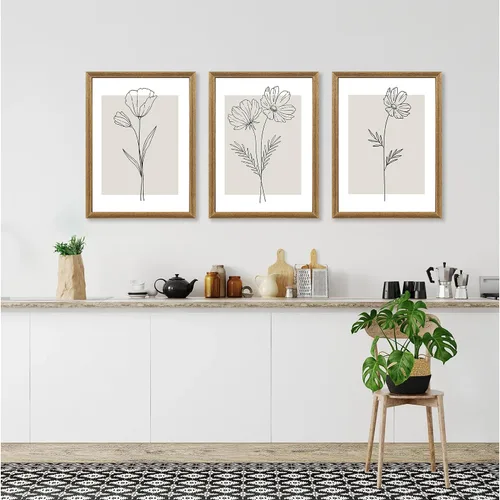 Vista 8 de ICHZUMW Arte de pared floral botánico neutro, decoración de pared de flores de granja en blanco y negro, impresiones en lienzo de arte lineal