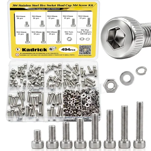 Vista 30 de Kadrick 1230 piezas de tornillos de acero inoxidable 304, surtido métrico M2 M3 M4 M5, kit de pernos de cabeza hexagonal de botón de 4mm-20mm
