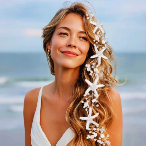 Vista 8 de Unicra Diadema de novia con estrella de mar, diadema de vid y perlas, accesorios para el cabello de boda en la playa, accesorios para el cabello