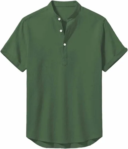Vista 5 de Camisa hawaiana para hombre, manga corta, cuello en V, cuello en V, camisas de lino con botones, camisetas de crucero, camisetas casuales bohemias